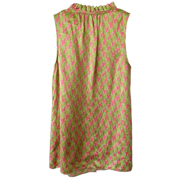 LILLY PULITZER Silk Crissa Blouse Button Front Ruffle Lime Green Pink Size 6 - Picture 3 of 5